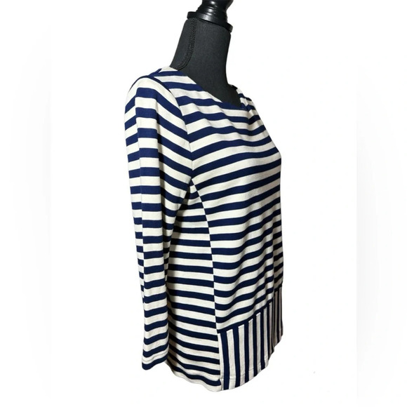 Madewell Blue Striped 3/4 Sleeve Top Size Medium - Picture 2 of 5